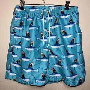 Alvin's Island Tropical Swim Surf Trunks Size Small Men’s Sharks Blue